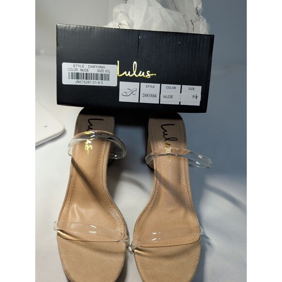 Women's Lulus Nude Color Dakyana Chunky Heels Sandals Toe Straps  Size 8 1/2 - Picture 7 of 7